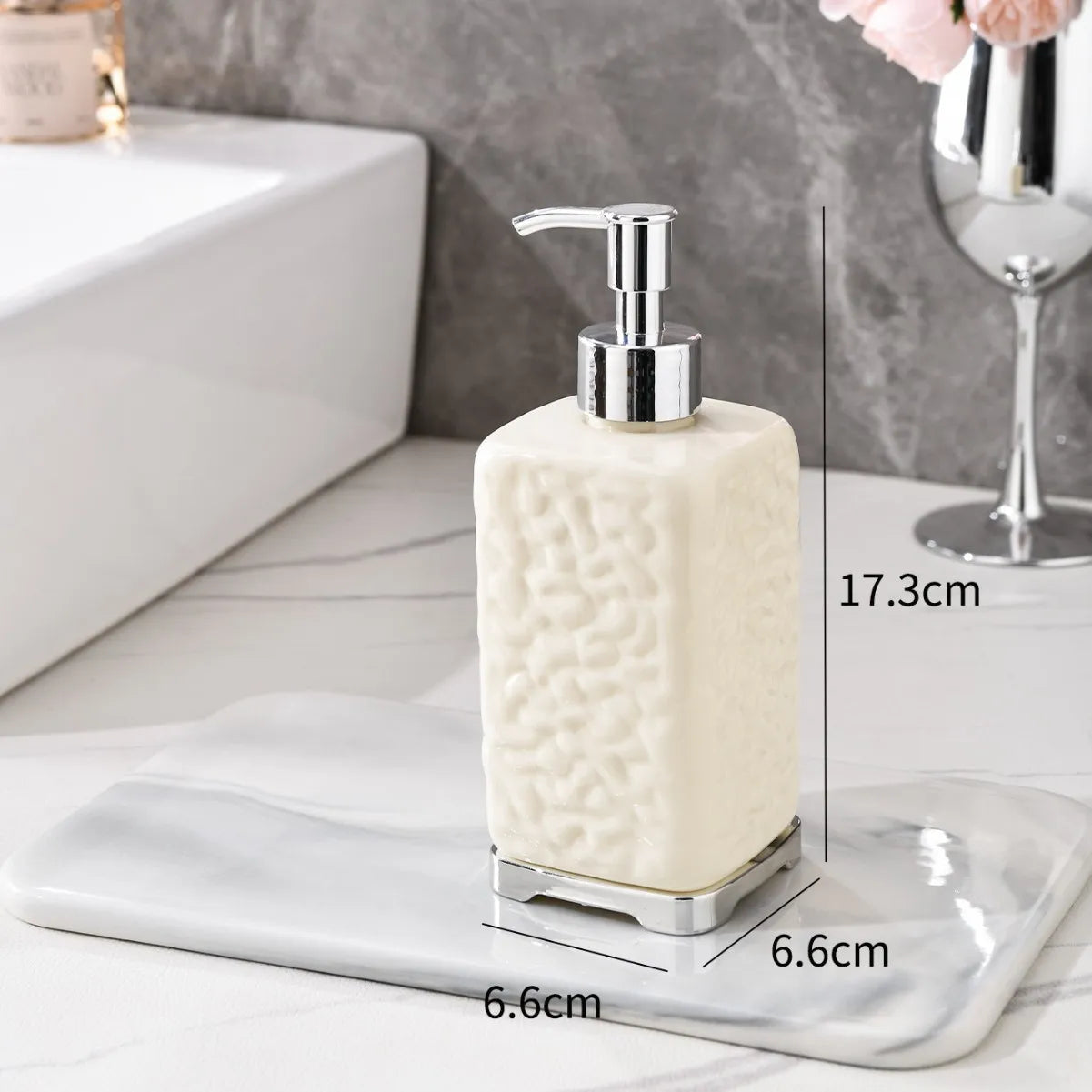 2-Piece Press-type Travel Dispenser Bottle,Foaming Bottle for Bathroom Shampoo Shower Gel Hand Soap,Toiletries Storage Container Qme WhiteTexture-Square 1 2PCS