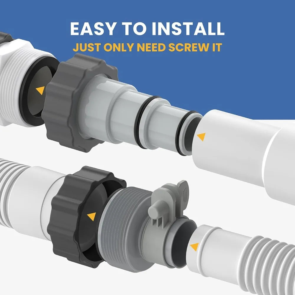 2Pcs Swimming Pool Pipe Hose Adapter Intex Threaded Connection Pump Replacement Hose Adapter Pool Pump Part with Plunger Valve Qme