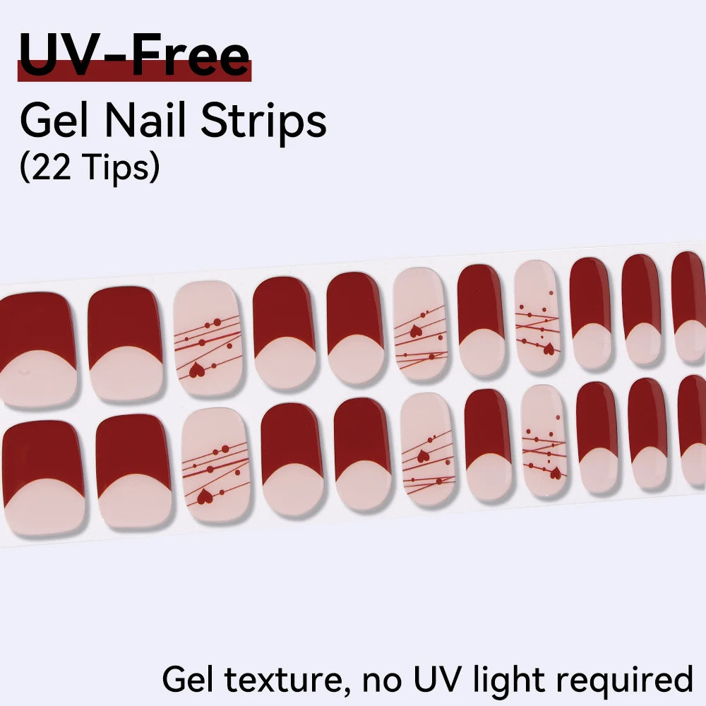 22 Tips Sheet Red French Heart UV-Free Gel Nail Stickers Long-lasting Qme BSA-0380