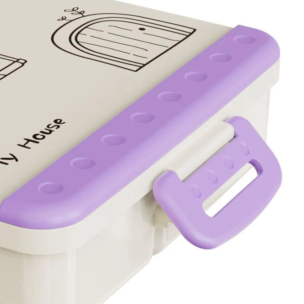 Lunch Box Kids Food Storage Bin 4 Compartments Spoon Fork School Qme