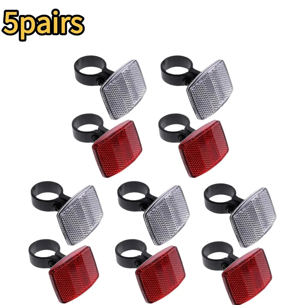 NEW Front & Rear Bike Bicycle Reflector Set Red White Fixings Mounting Bracket Warning Light Safety Lens Bicycle Accessorie Qme 5pairs