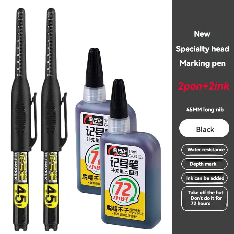 1- Waterproof Deep Hole Marker Pens Long Nib Head Carpenter Pen Black