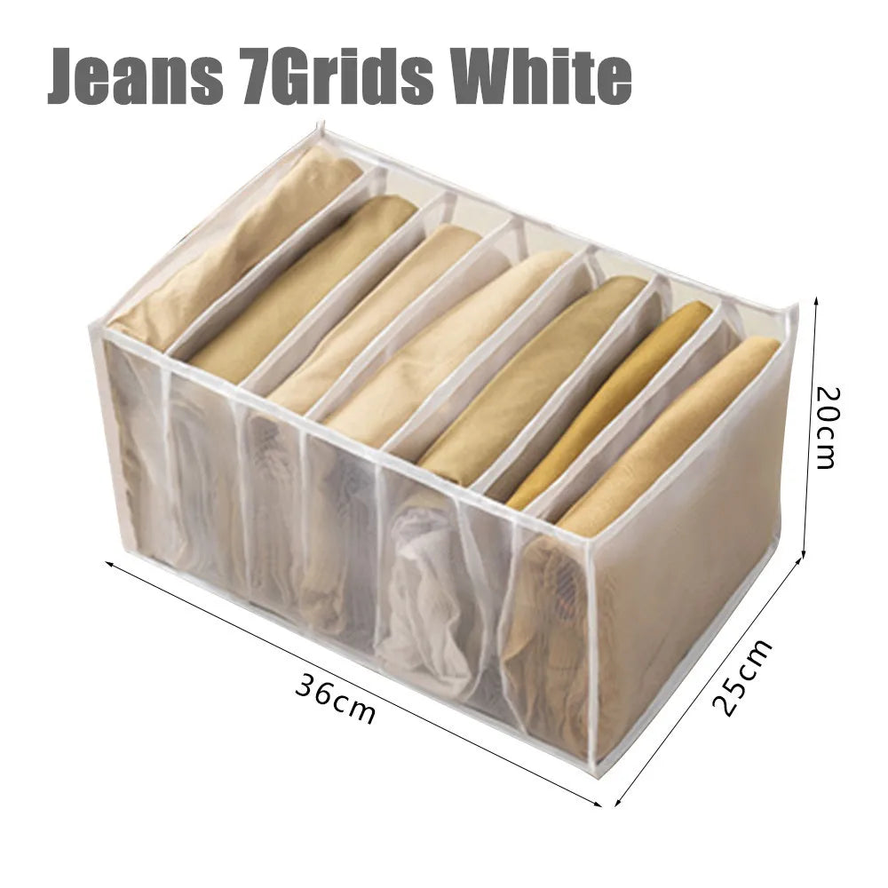 Clothing Storage Organizer Box Cabinets Drawer Jeans Organizer Underwear Pants T-Shirt Socks Storage Box Save Wardrobe Space Qme Jeans-White