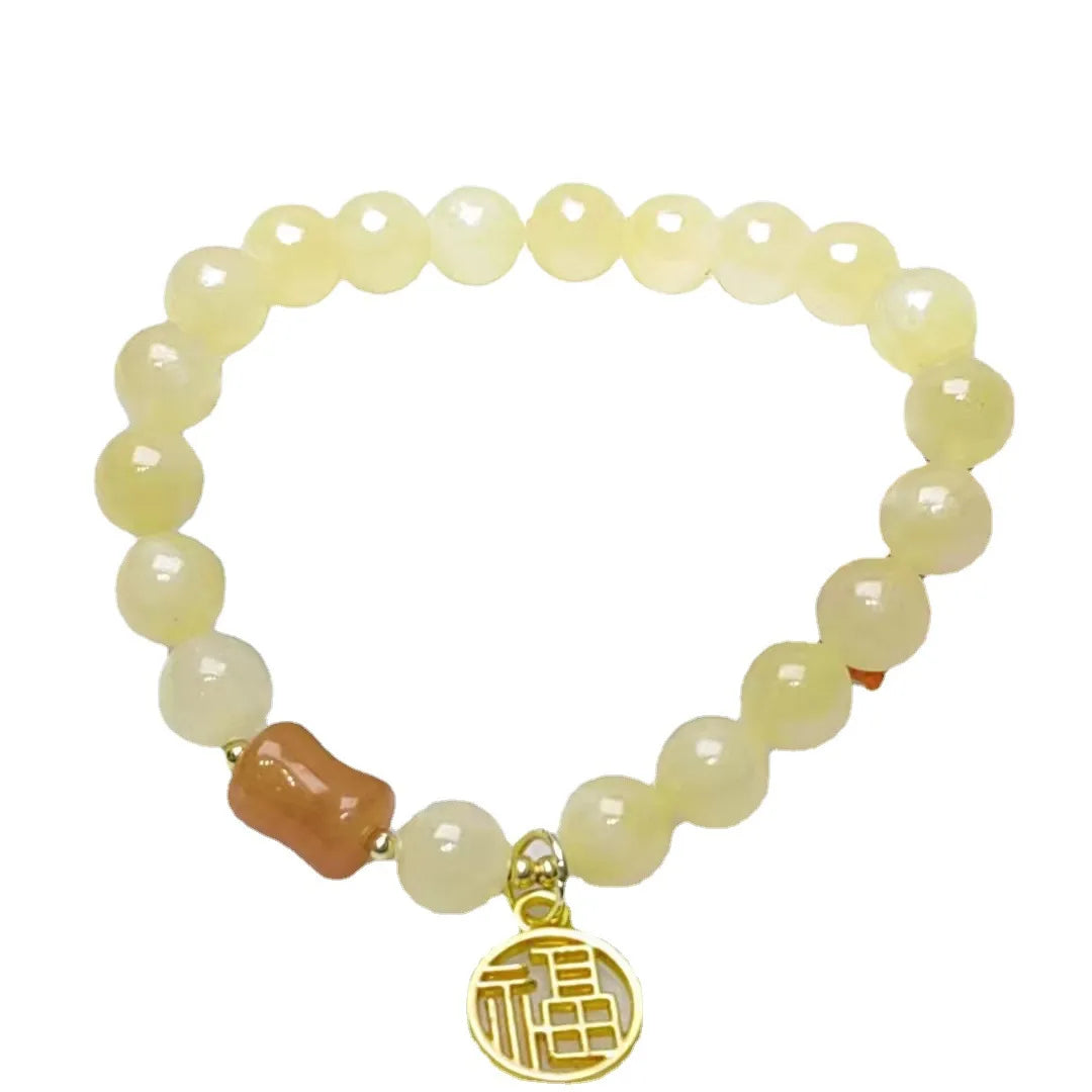Ins Fu Character Lucky Jade Crystal Antique Bracelet Creative Bohemian National Pendant Bracelet Cute Feminine Fashion Gift Qme