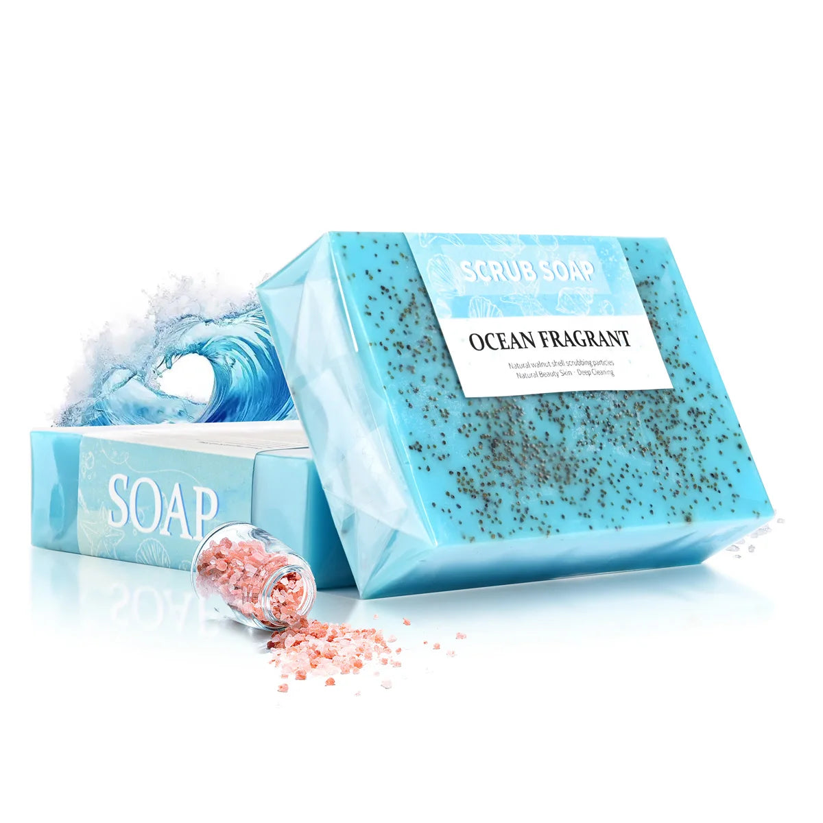 M+ Natural Handmade Sea Salt Whitening Scrub Soap Cleaning Polishing Qme 100g