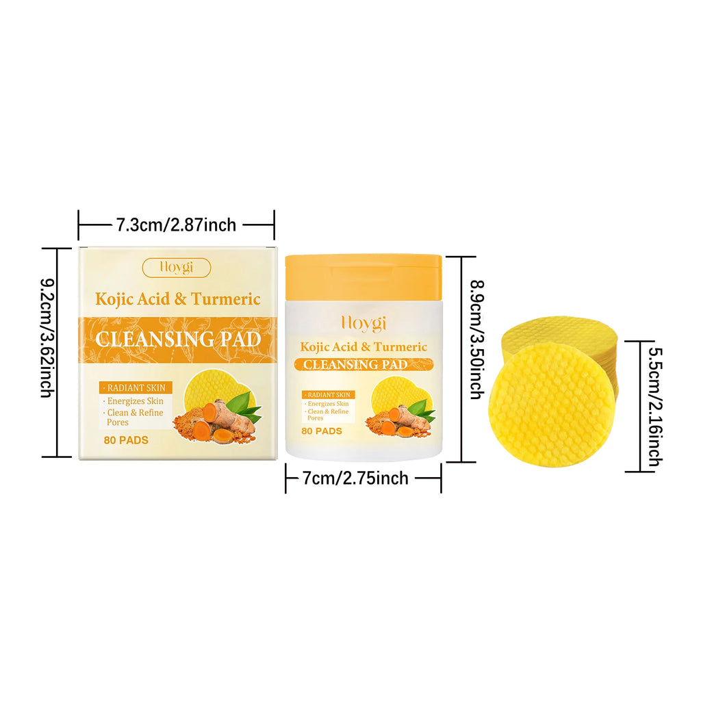 80Pcs Turmeric Kojic Acid Cleansing Pads Cleansing Exfoliating Pads Facial Sponges Refreshing Daily Facial Pore Cleansing Pad Qme