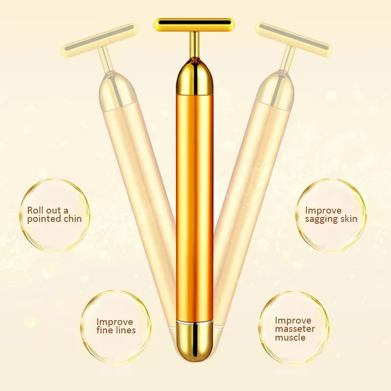24K Gold Roller Vibrating Facial Massager Slimming Skin Beauty Pulse Qme