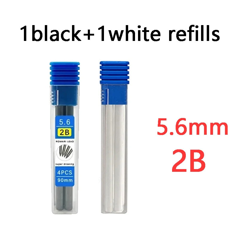 4Pcs/Box 5.6mm 2B/4B/6B/8B Solid Mechanical Pencil Replaceable Lead, Mechanical Pencil Lead Marking Architectural Accessory Qme 1black-1white