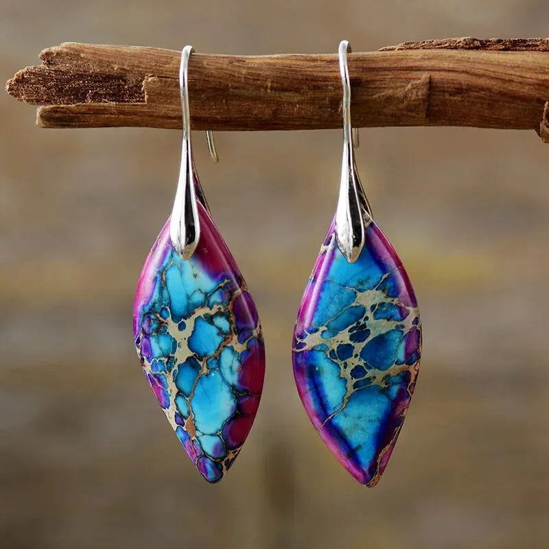 Trendy Minimalism Natural Emperor Jaspers Dangling Women Drop Earrings Ethnic Elegant Holiday Jewelry Gifts Qme Purple blue
