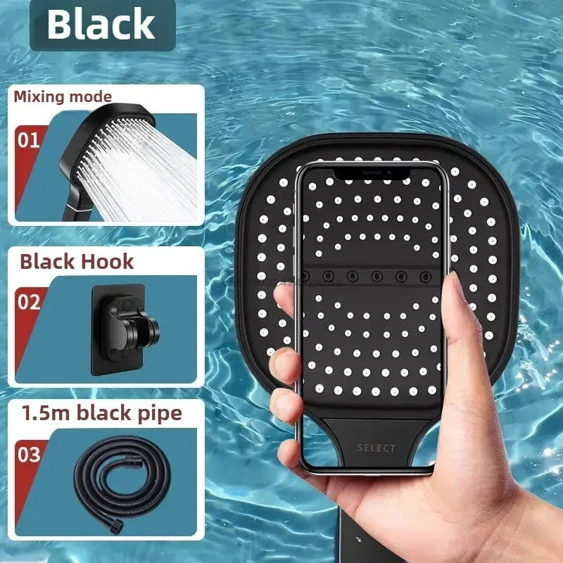 3-Modes High Pressure Shower Head Water Saving Shower Heads Adjustable Water Massage Sprayer Home Bathroom Accessories Qme Black Set