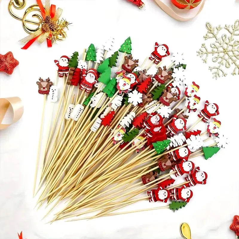 50Pcs Christmas Toothpick Set - Event and Party Supplies for Holiday Decorations, Including Sticks, Snowflakes, Snowmen, Reindee Qme Default Title