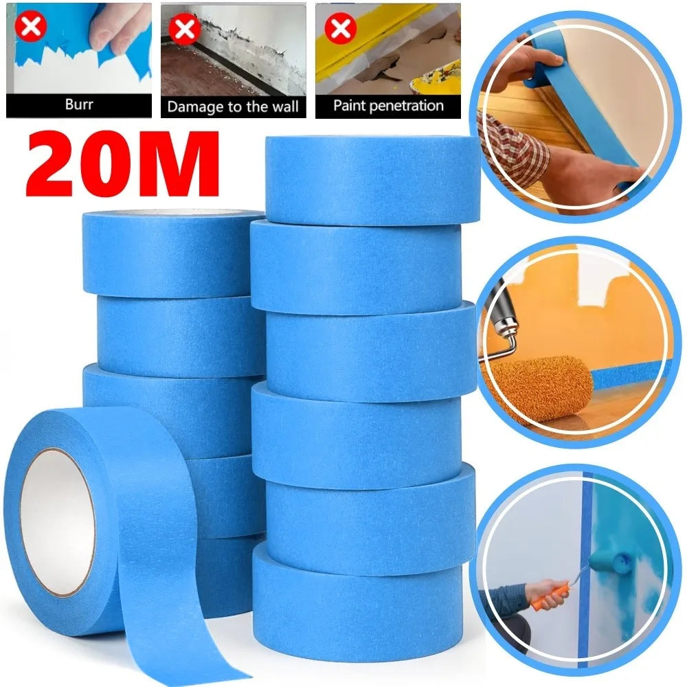 1/3 Roll Blue Paint Tape 20m Universal Multi-Surface Masking Easy Removal Painting Tape Home Improvement DIY Blue Masking Tape Qme