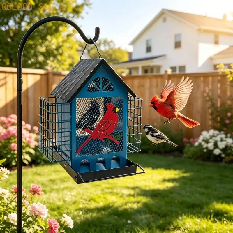 Attractive Outdoor Bird Feeding Container Constructed Iron Light Qme Blue CN