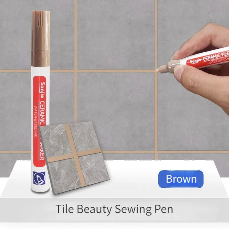 12 Color Waterproof White Grout Tile Lines Marker Pens Gaps Repair Bathroom Porcelain Filling Grout Paint and Sealer Pen Qme light brown