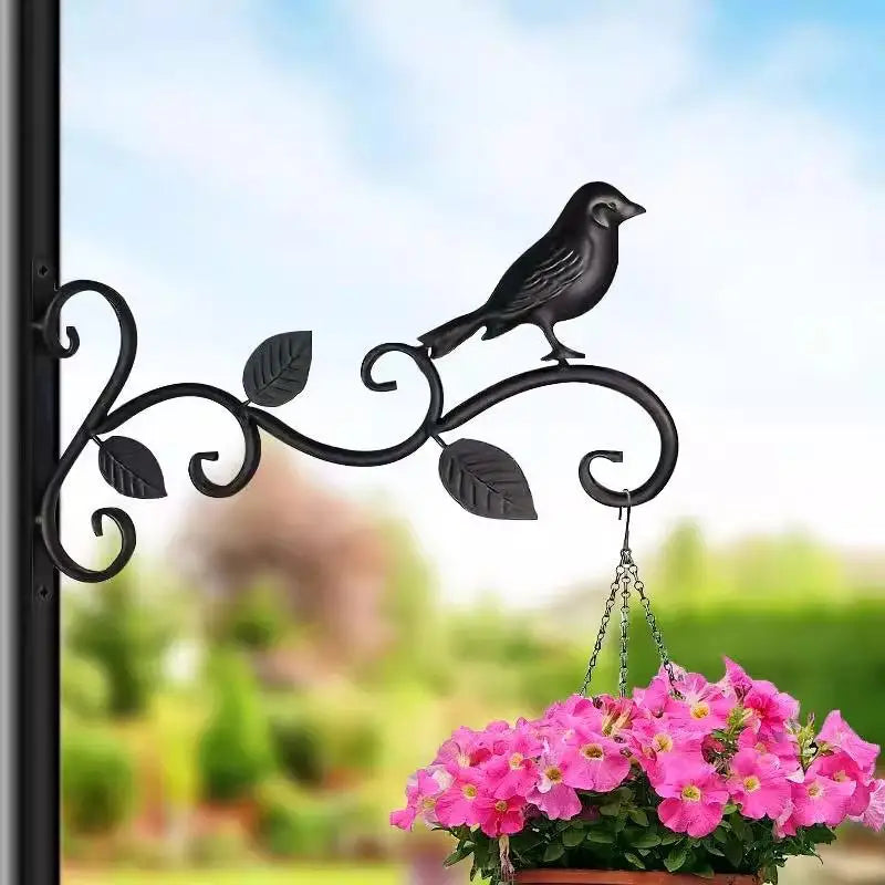Wrought Iron Hanging Plant Brackets With Decorative Bird And Leaf Design Perfect For Outdoor Patio Balcony Garden Wall Use Qme 1pcs