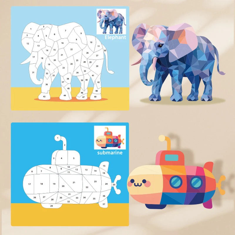 3D Puzzle Sticker DIY Craft Art Kit with Self-Adhesive Paper Back-to-School Gift Animal Collages Creative Handcraft Educational Qme