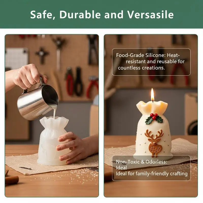 Reusable Santa Sack Silicone Mold, Easy Release Design For DIY Candle Hanging Decor, Xmas Festival & Home Art Craft Tools Qme