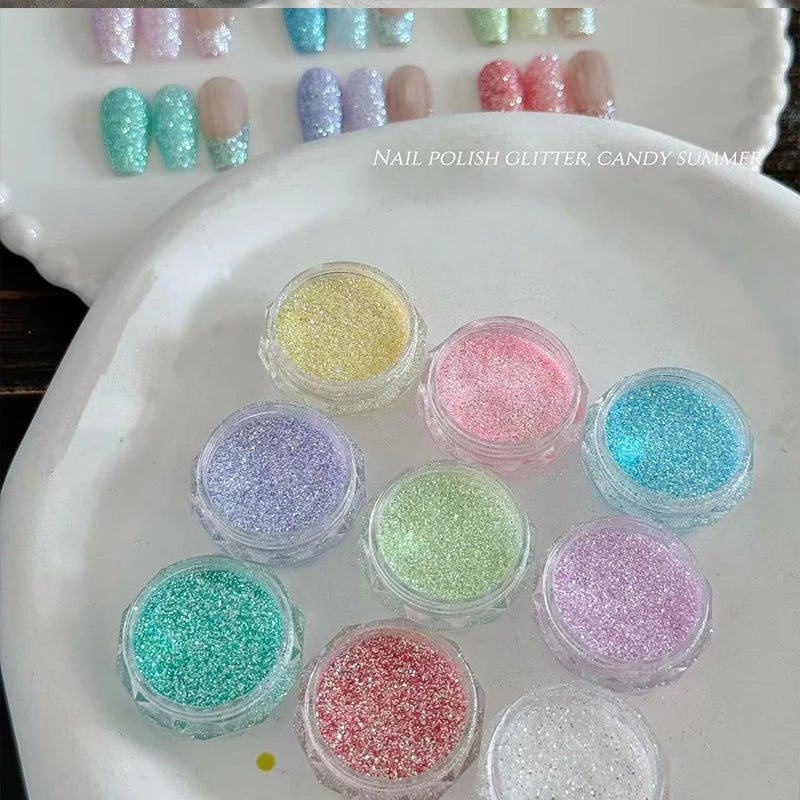9 Macaron Sugar Diamond Nail Polish Powder DIY Art Charm Suitable Qme