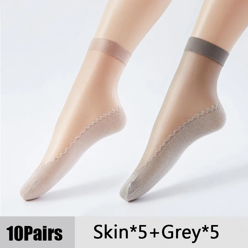 1 10 Pairs Women Socks Soft Woman Summer Ultrathin Breathable Sock Qme Skin Grey-10Pairs One Size