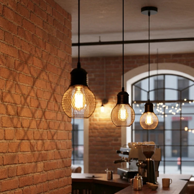 Vintage restaurant pendant light corridor cement column forged iron lampshade LED E27 coffee shop home decoration pendant light Qme