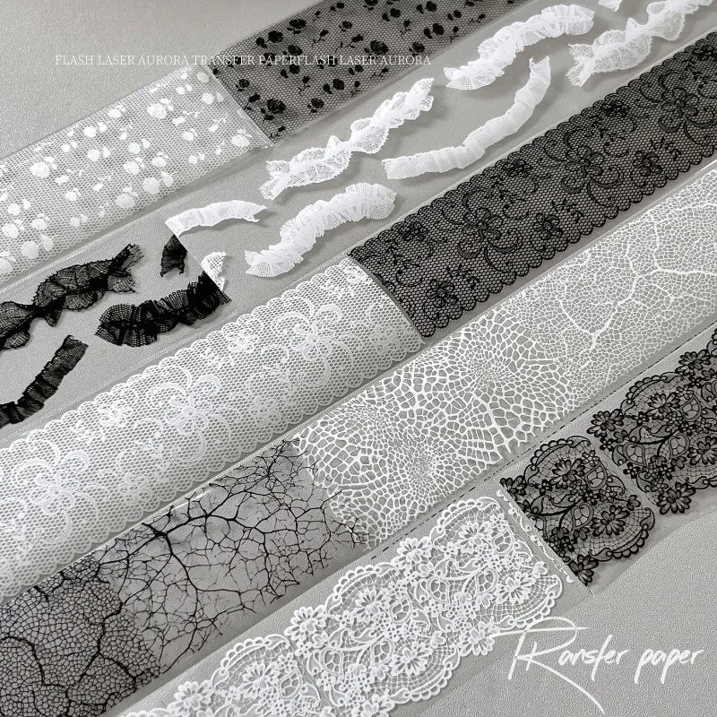 10 Rolls Vintage Lace Nail Art Transfer Paper, Retro French Pure Mixed Style Nail Decals, 50cm Water Decal for Nail DIY Manicure Qme