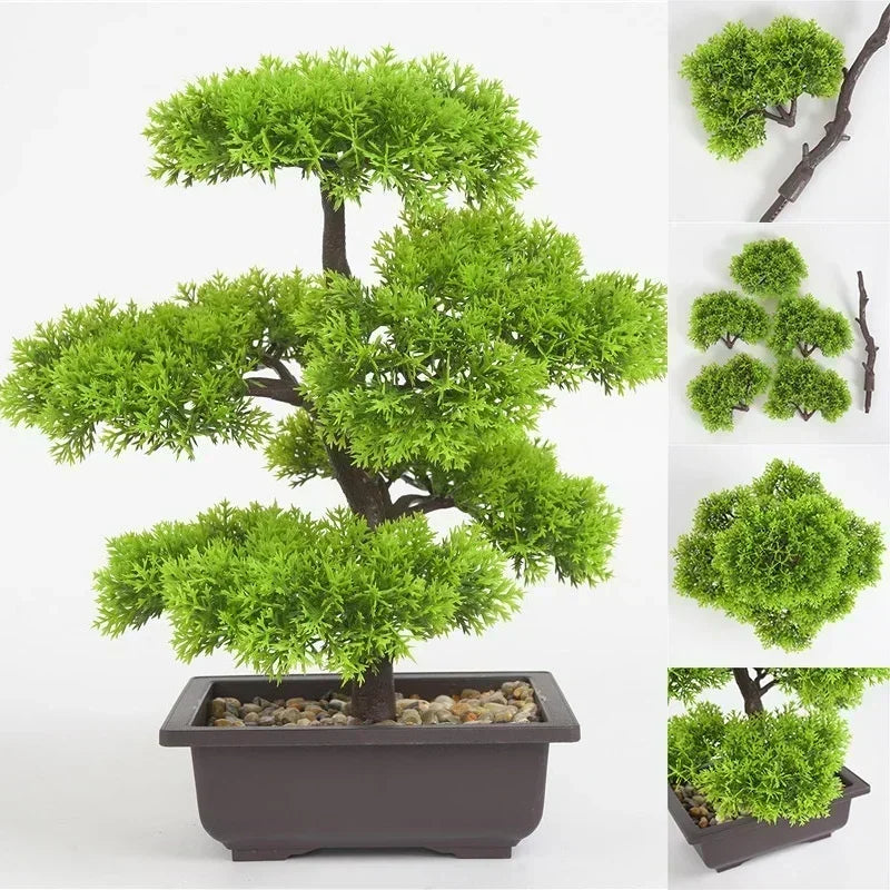 Artificial Plants Pine Bonsai Small Tree Pot Plants Fake Flowers Potted Ornaments for Home Decoration Hotel Garden Decoration Qme