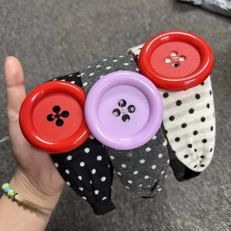 2026 New Summer Dopamine Colorful Large Button Wave Dot Headband Fashion Korean Ins Elastic Headband Hairbands Qme
