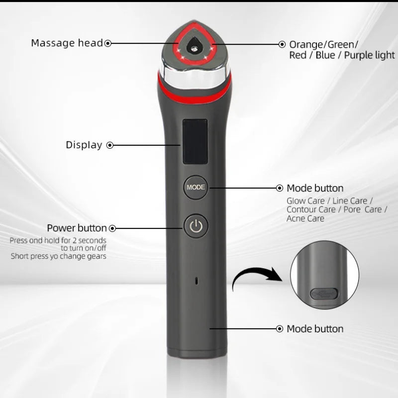 5 Colors Booster Pro LED Facial Light Therapy Eye Beauty Wand Red Light Eye Massager For Skincare & Blue Rejuvenation Tool Qme