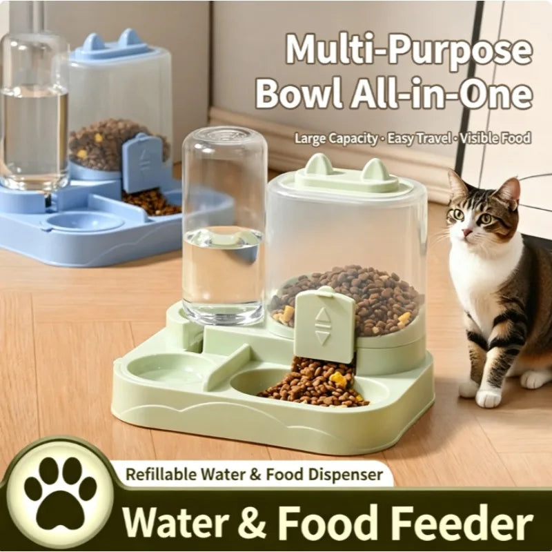 2-in-1 Large Pet Feeder & Water Dispenser, Dry Wet Separation, Durable Plastic, Transparent, No Battery, For Cats Dogs Travel Qme