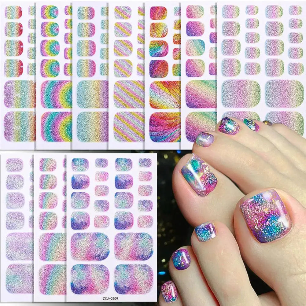 22 Srtips/sheet Toenail Semi Cured Gel Nail Wraps Long Lasting Full Cover Nail Gel Sticker Press on Nails Wraps Manicure Qme