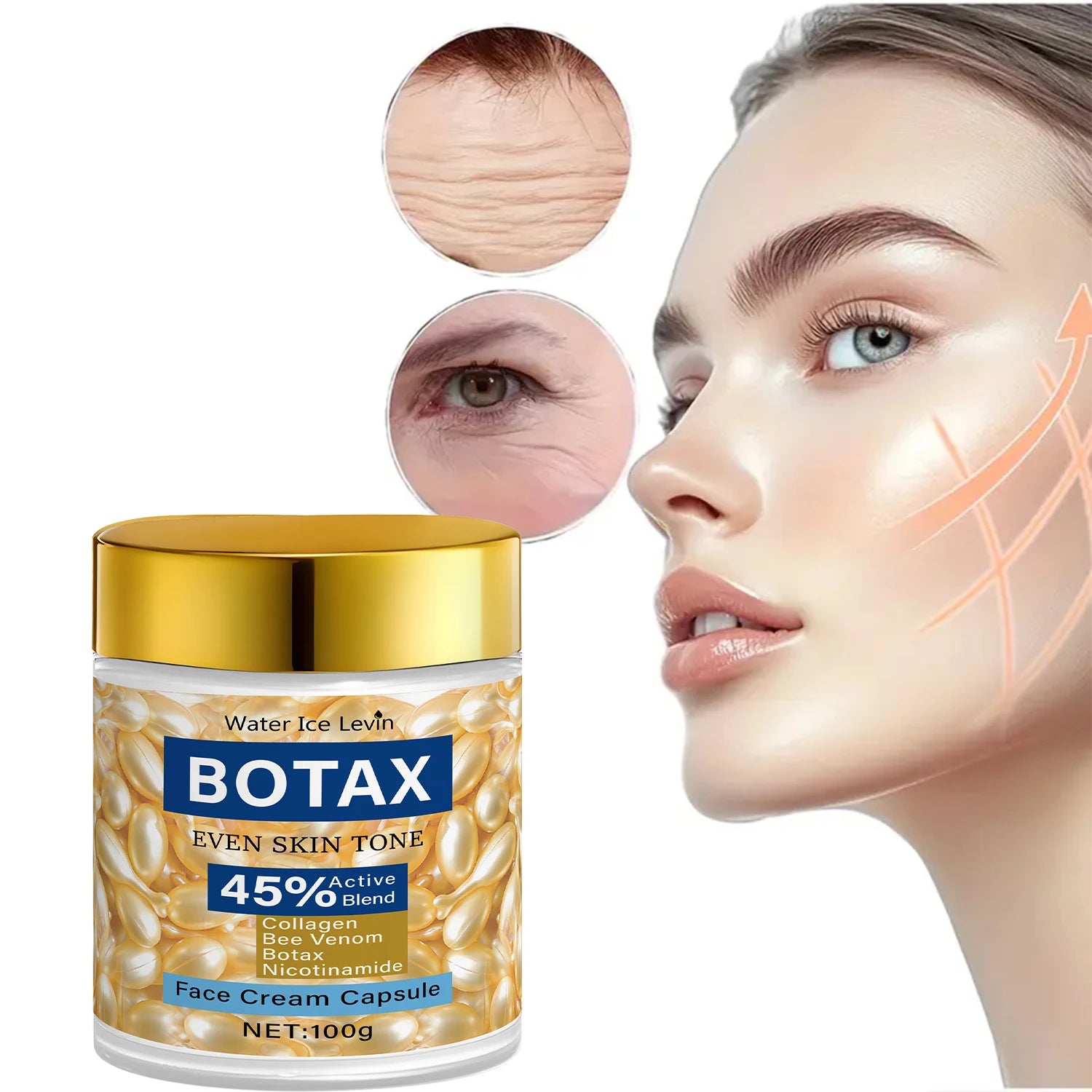 Water lce Levin BOTAX Even Tone Face Capsules 100g |45% Active Collagen + Niacinamide Qme