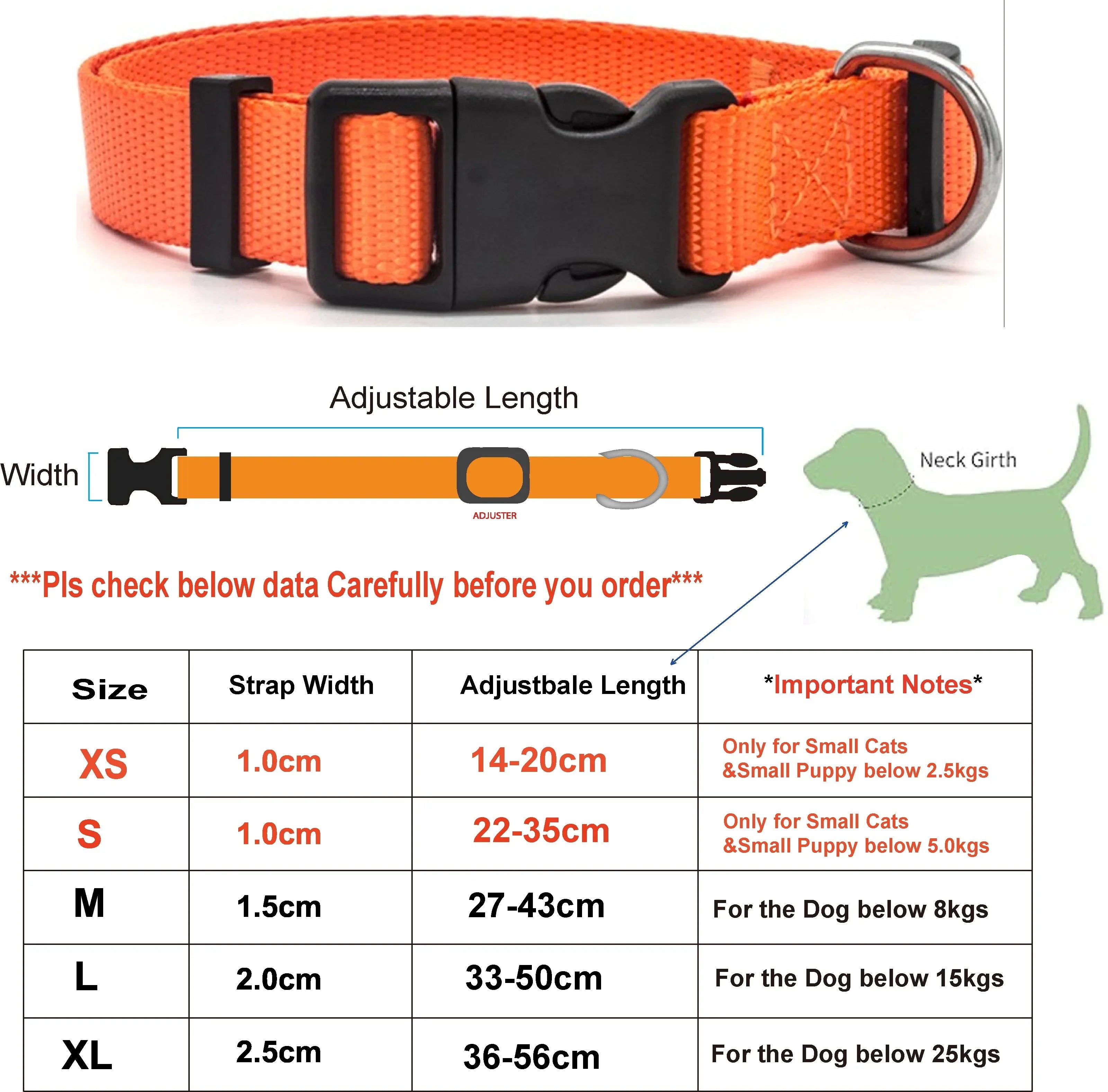 A Adjustable Pet Collars Nylon Puppy Kitten Collar Strong And Durable Neck Band Suitable For Small And Medium Dogs And Cats Qme orange XL 2.5 (36-56)cm