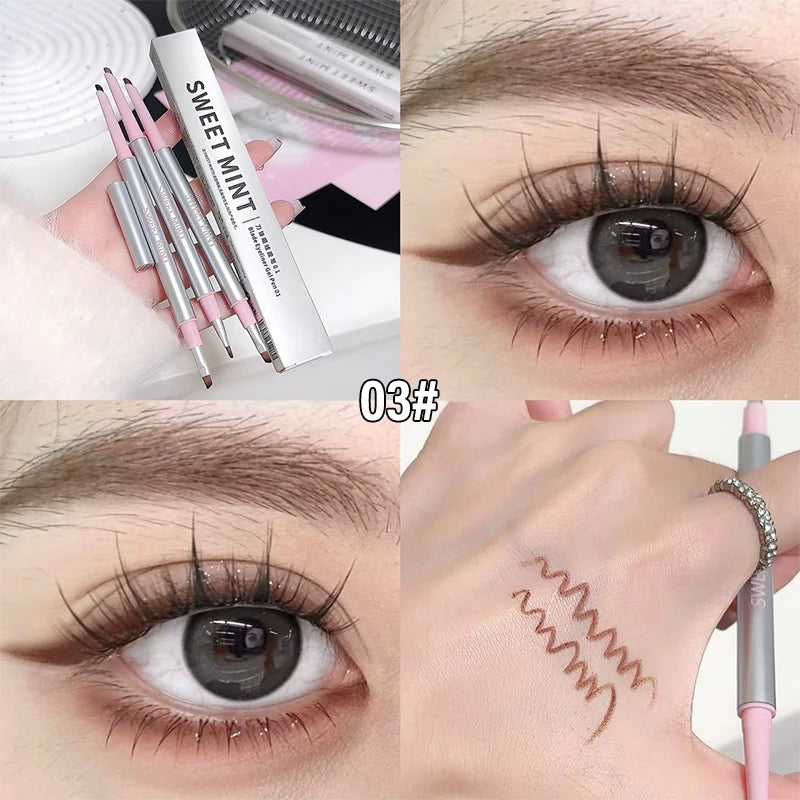 2-in-1 Eyeliner Pencil with Brush, Ultra Fine Tip Gel Eyeliner, Smudge-Proof Long Lasting, Black Brown Waterproof Natural Makeup Qme 03 dark brown