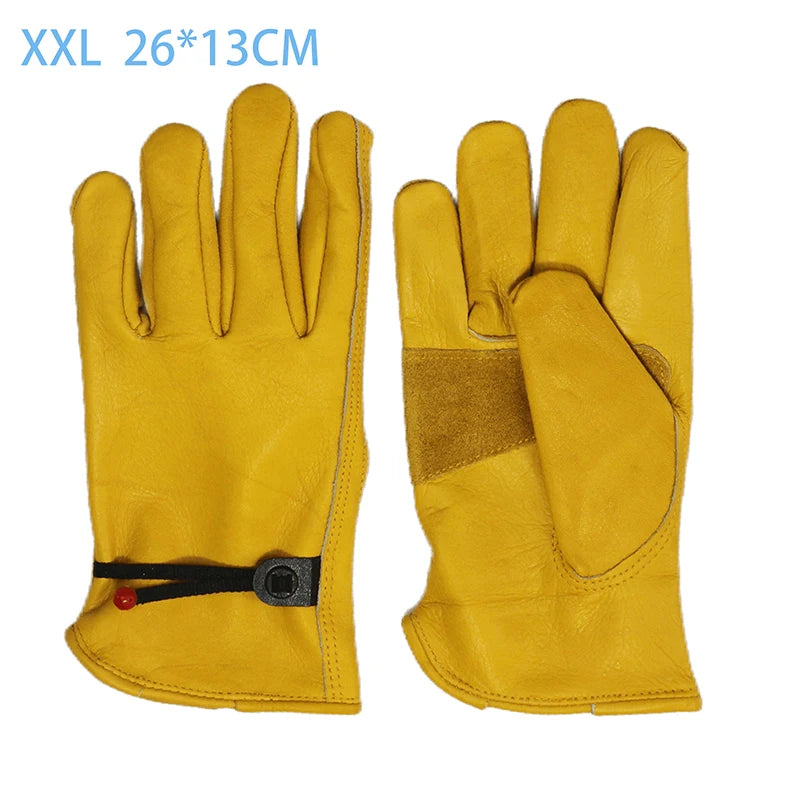 Yellow Cowhide Safety Gloves Heavy Duty Stretchable Welding Driving Qme XXL