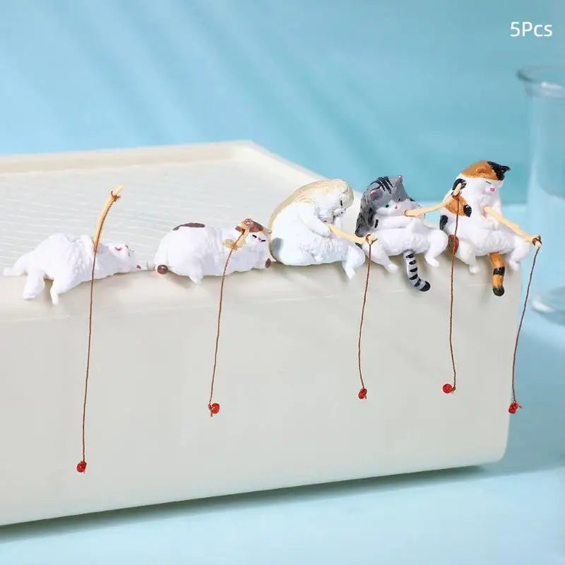 1 Aquarium Fish Tanks Ornament Miniature Figurines Tank Fishing Cat Qme A6