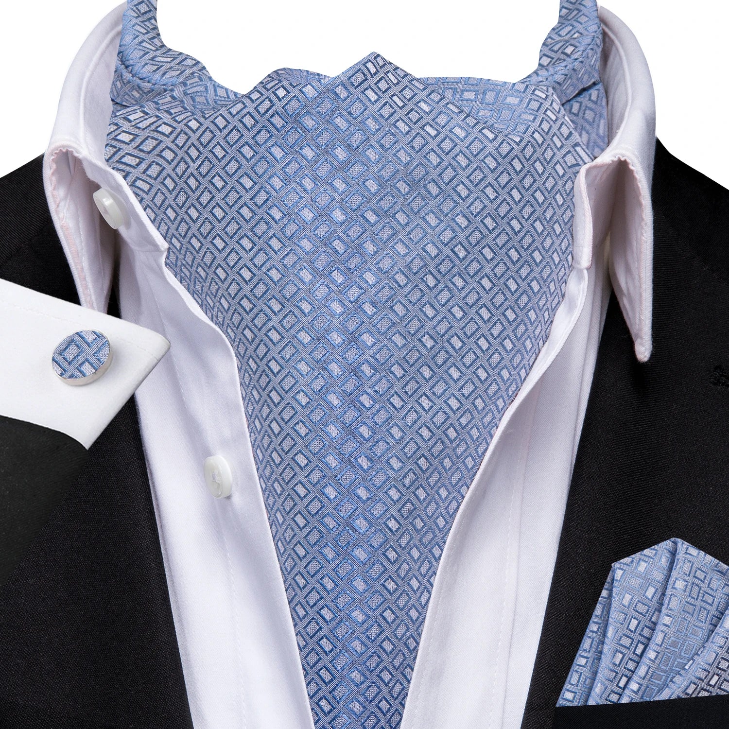 Hi-tie Mens Ascot Pocket Square Cufflinks Jacquard Paisley Floral Qme AS-1143