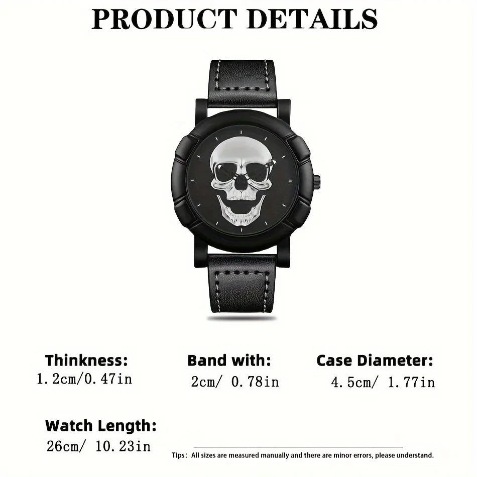 Fashion Mens 3D Skull Casual Quartz Wristwatch, Sports Watch Qme