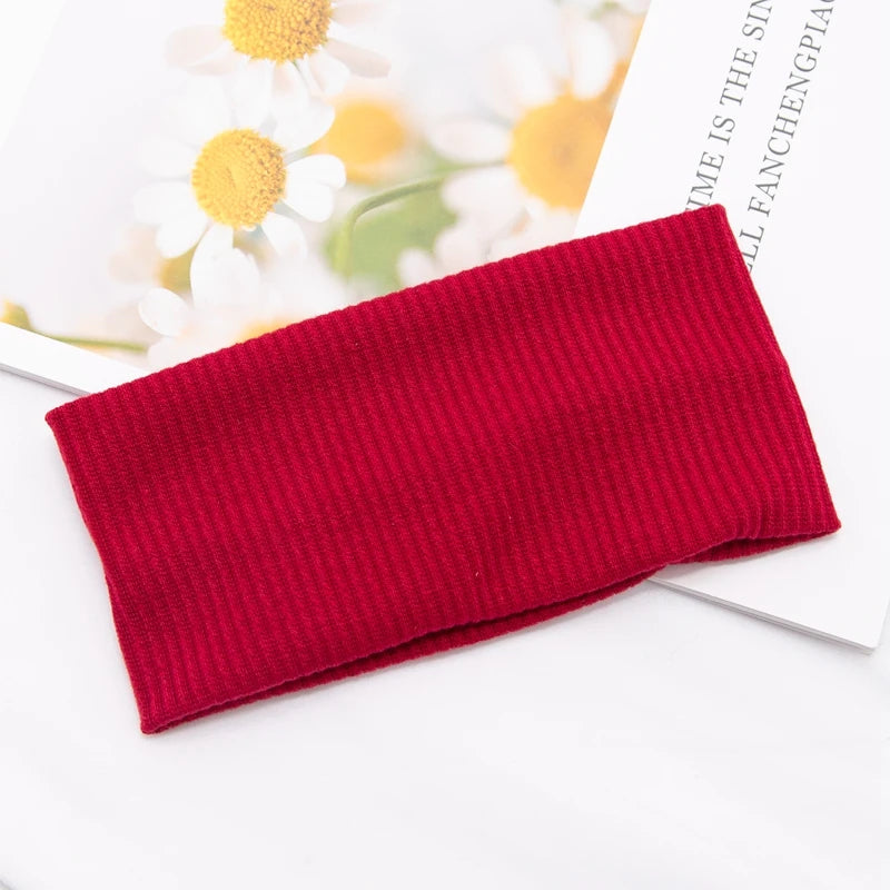 Women Solid Yoga Knitted Headband Cotton Wide Turban Twisted Knotted Qme Red