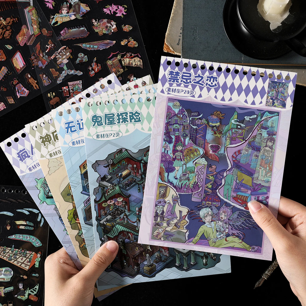 Gothic Horror Diorama Theme Sticker Book Stress Relieving Game for DIY Scrapbooking Journal Phone Case Decoration Qme