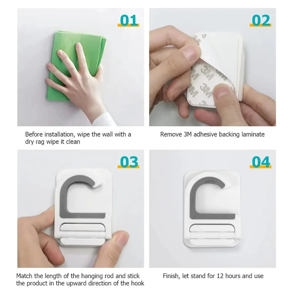 Self Adhesive Wall Mount Mop Broom Hanger Multi-purpose Hook Storage Rack Bathroom Kitchen Utility Room Cleaning Tool Organizer Qme