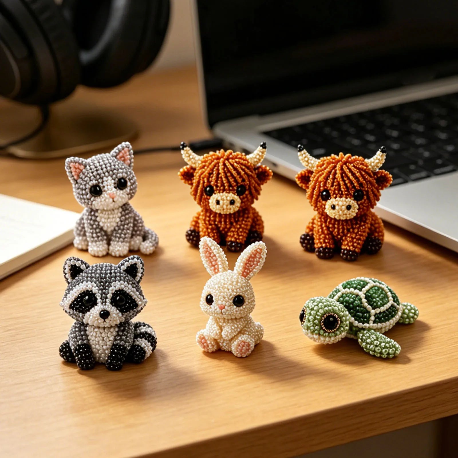 3D DIY Creative Beading Figurine Wiyh Needle Animals Bead Set Cute Bead Embroidery Kit for Teens Girls Women Enthusiasts Qme