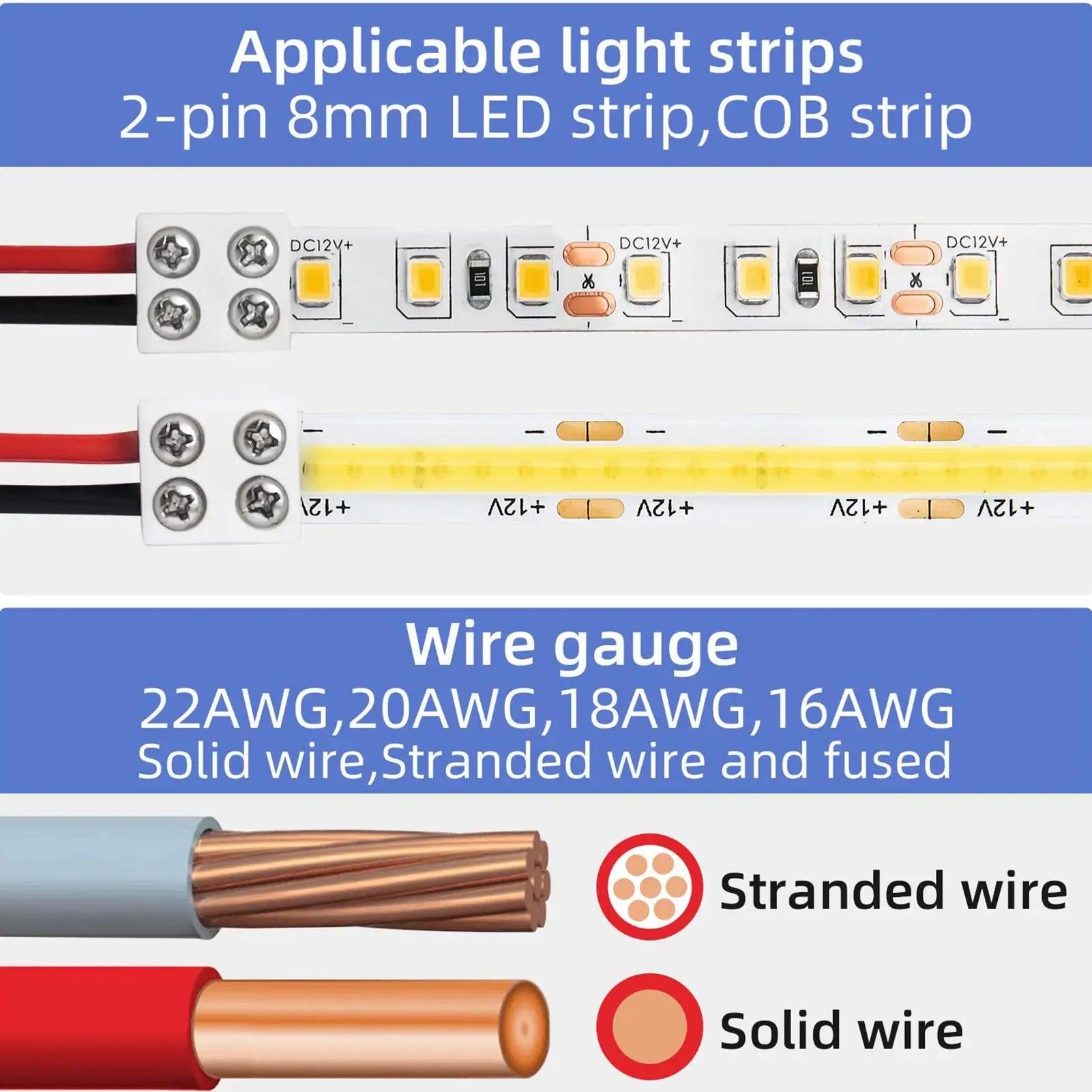 LED Strip Connectors 2Pin 5V 12V 24V Versatile Light Solderless Qme