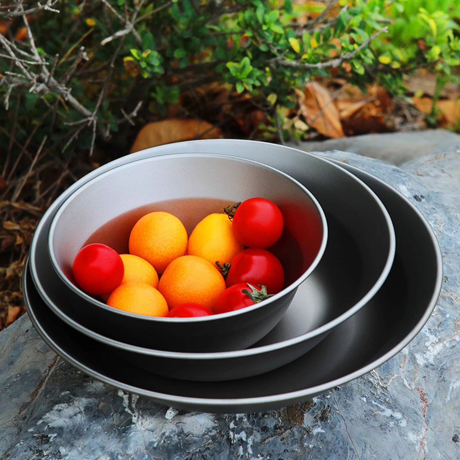 Camping Plates Set Portable Metal Tableware Soup Bowl Dishes with Mesh Bag Ultralight Dinnerware for Hiking Picnic Qme