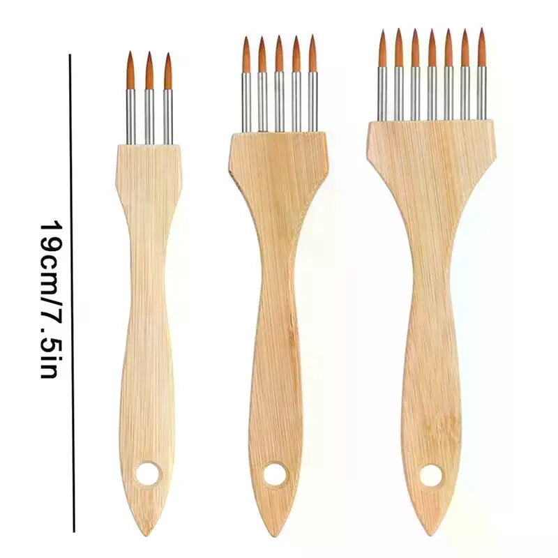 Round Flat Multi-tooth Comb Brush Nylon Wool Bamboo Handle Watercolor Qme