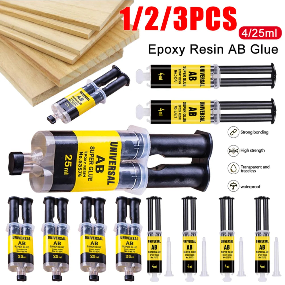 4/25ml Epoxy Resin AB Glue Waterproof Instant Fast Adhesive Repair Strong Super Liquid Glue for Wood Plastic Metal Glue Welding Qme