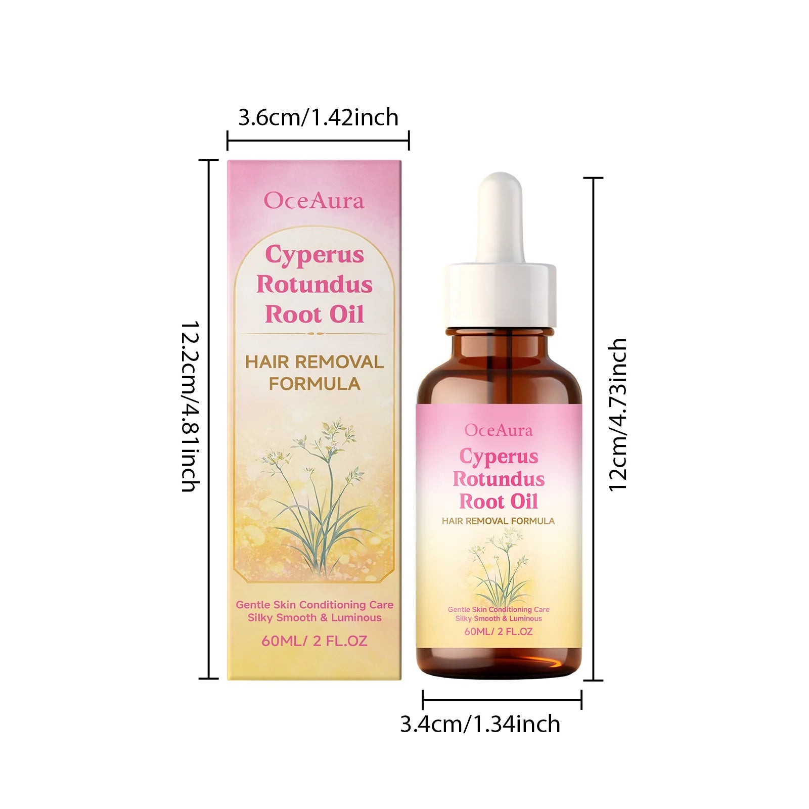 Cyperus Rotundus Root Oil for Hair Removal Smoothing Nourishing Body Skin Care Essential Oil Soothing Skin for Body Legs Arms Qme 60ml Boxed