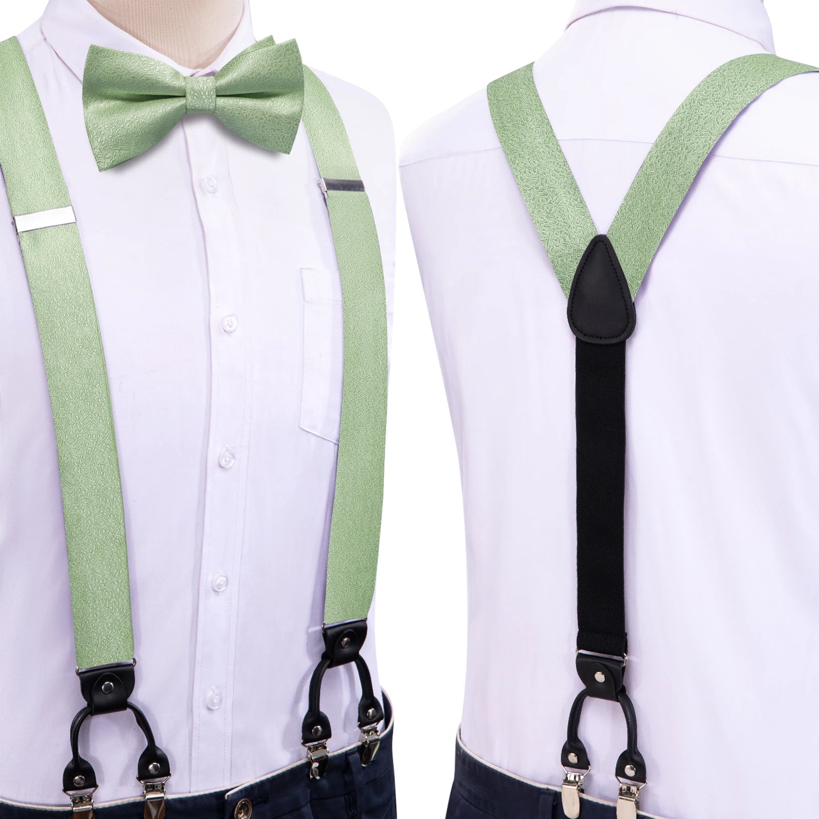 Hi-tie Silk Mens Braces Bowtie Hanky Cufflinks Y Back Clip Adjustable Qme BD-3207