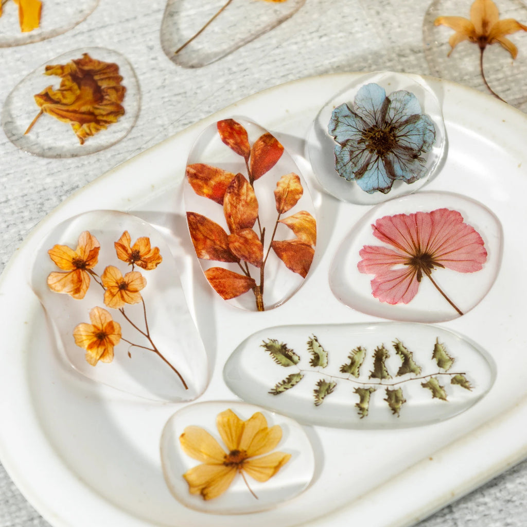 1 Sheet Pressed Dried Flower Theme 3D Clear Epoxy Decorative Stickers for DIY Craft, Scrapbook, Gift Wrapping, Birthday Present Qme