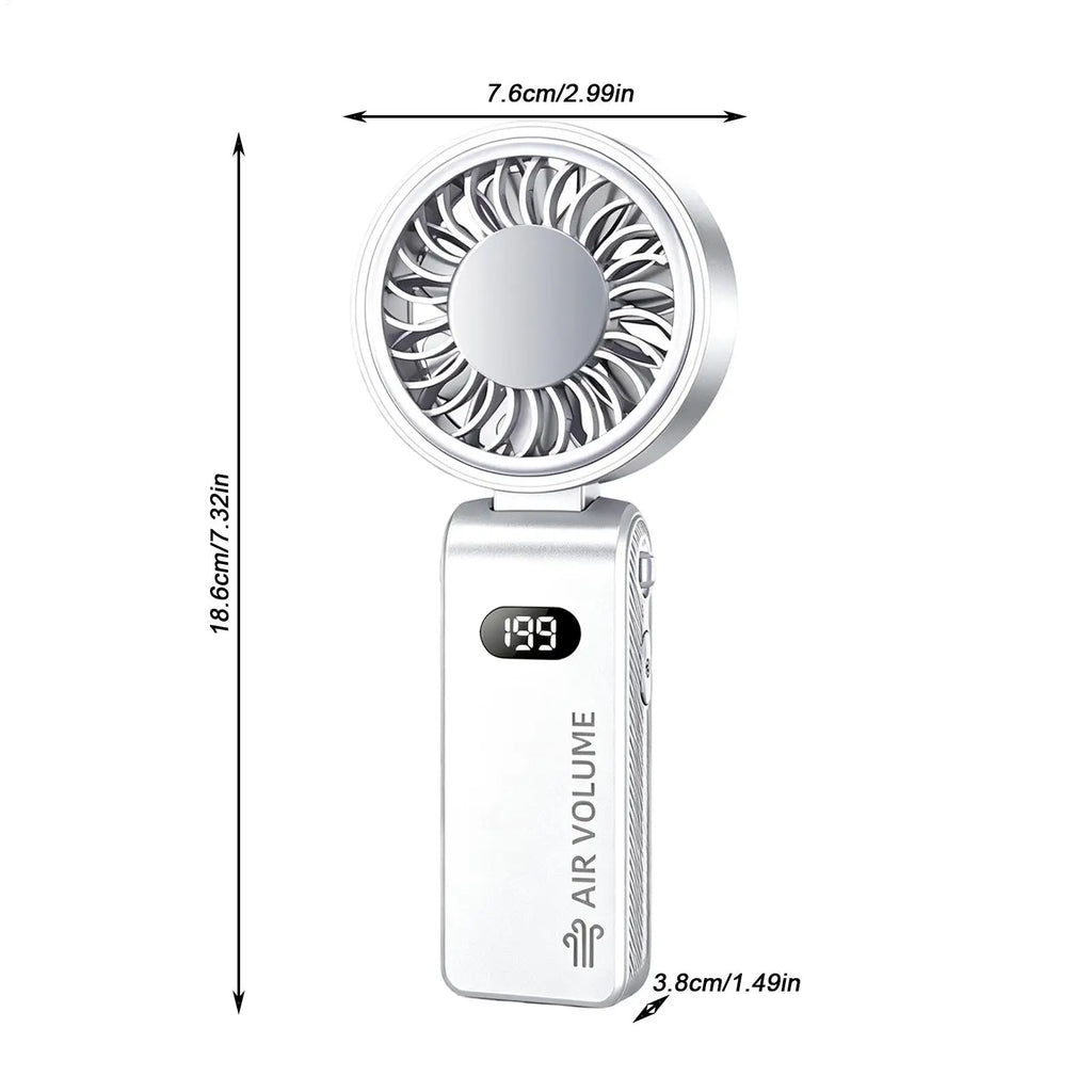 Mini Handheld Fan Rechargeable Foldable Cooling Airflow With LED Display Portable Fan For Cruise Trip Beach Camping Outdoor Qme