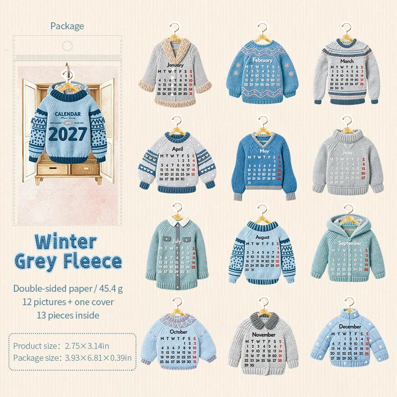 2027 Cute Creative Wardrobe-Shaped Mini Clothes Desk Calendar, Desktop Ornament, Tearable Calendar & Journal Scrapbook Material Qme D